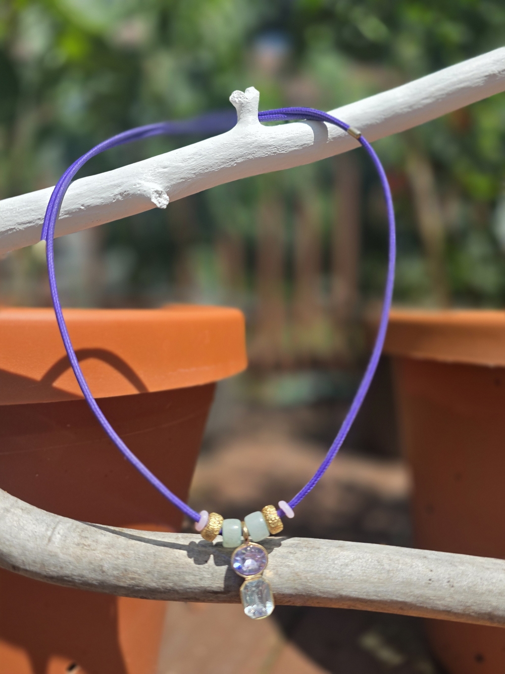 Magnetic Cord Purple Beaded Pendant Necklace